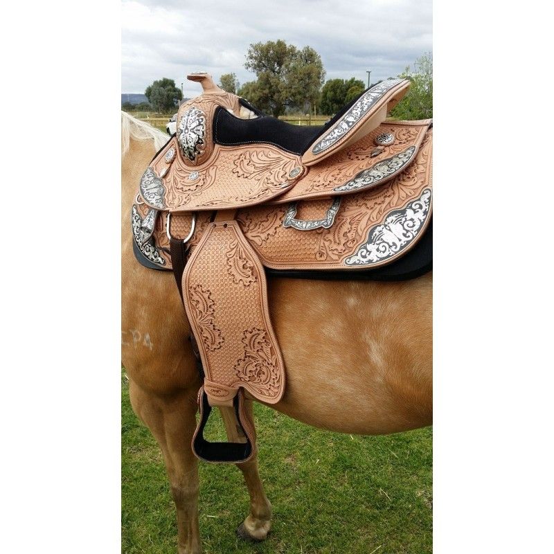 Western Show Saddle Model RI445 With Black Inlay   Western Show Saddle Model Ri445 With Black Inlay 