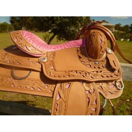 western saddle barrel and pleasure saddle 15 and 16 inch london ri226 pink - Western Saddles