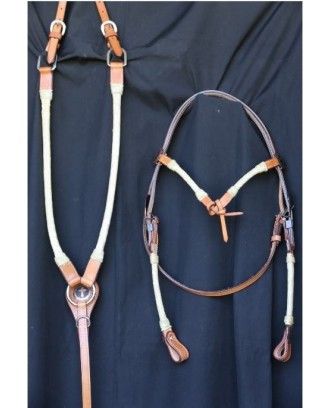 Western bridle breastplate set platted raw hide - Western Bridles and breastplates