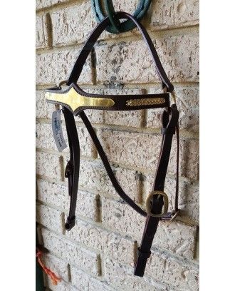 Barcoo bridle ri4 barcoo BRIDLE AND REIN  platted brow band gold face plate - Stockman bridles and breastplate