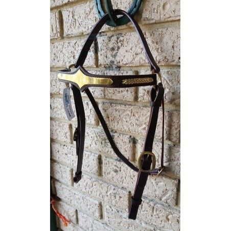 Barcoo bridle ri4 barcoo BRIDLE AND REIN  platted brow band gold face plate - Stockman bridles and breastplate