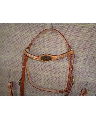 Barcoo bridle with platted GOLD brow band gold face plate with rein - Stockman bridles and breastplate