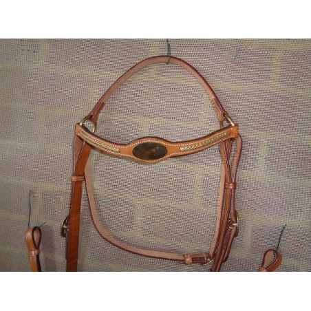 Barcoo bridle with platted GOLD brow band gold face plate with rein - Stockman bridles and breastplate